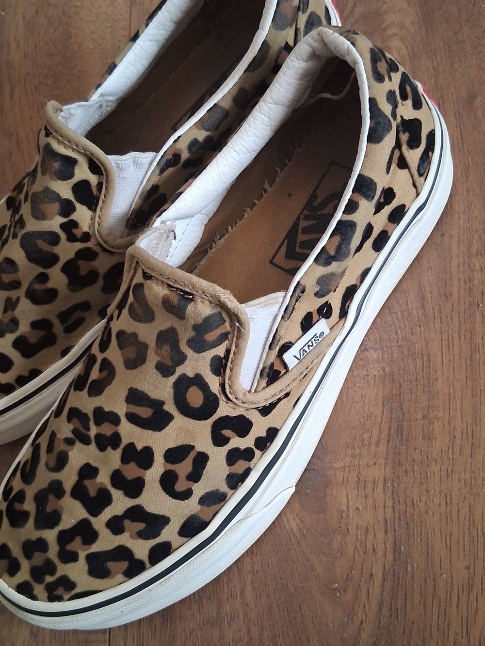 Vans Women’s Slip-On Leopard Print Sneakers - Tan/Black/White